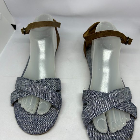 Toms Chambray Denim Sienna Open Toe Flat Sandal W9.5 - Picture 2 of 12
